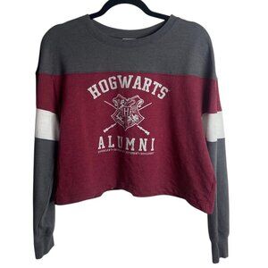 Harry Potter Alumni Size Large Cropped Crew Neck Sweatshirt Burgandy Grey Casual